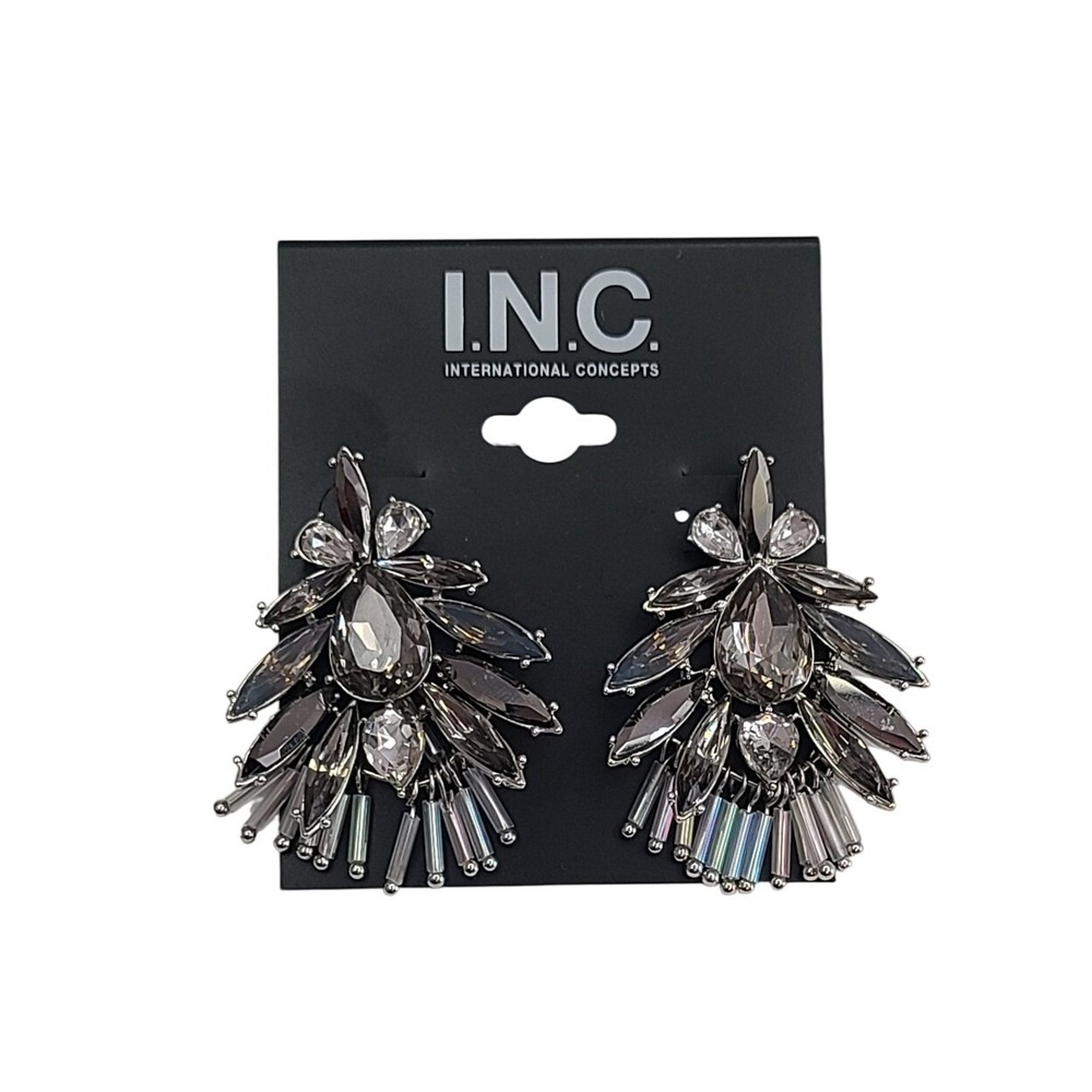 INC International Concepts Gray Gemstone‎ Cluster Drop Earrings
